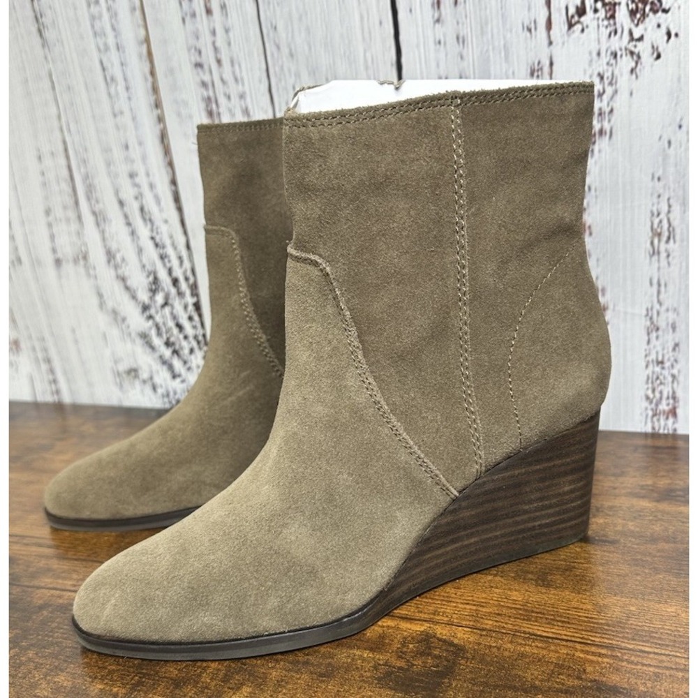 LUCKY BRAND Women's Brown Goring Wafael Almond Toe Wedge Leather Booties 5.5M